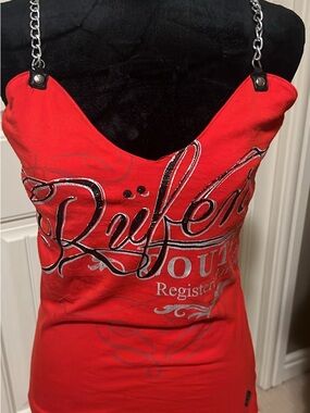 Rufen Red Script-Logo Chain-Strap Women's tank